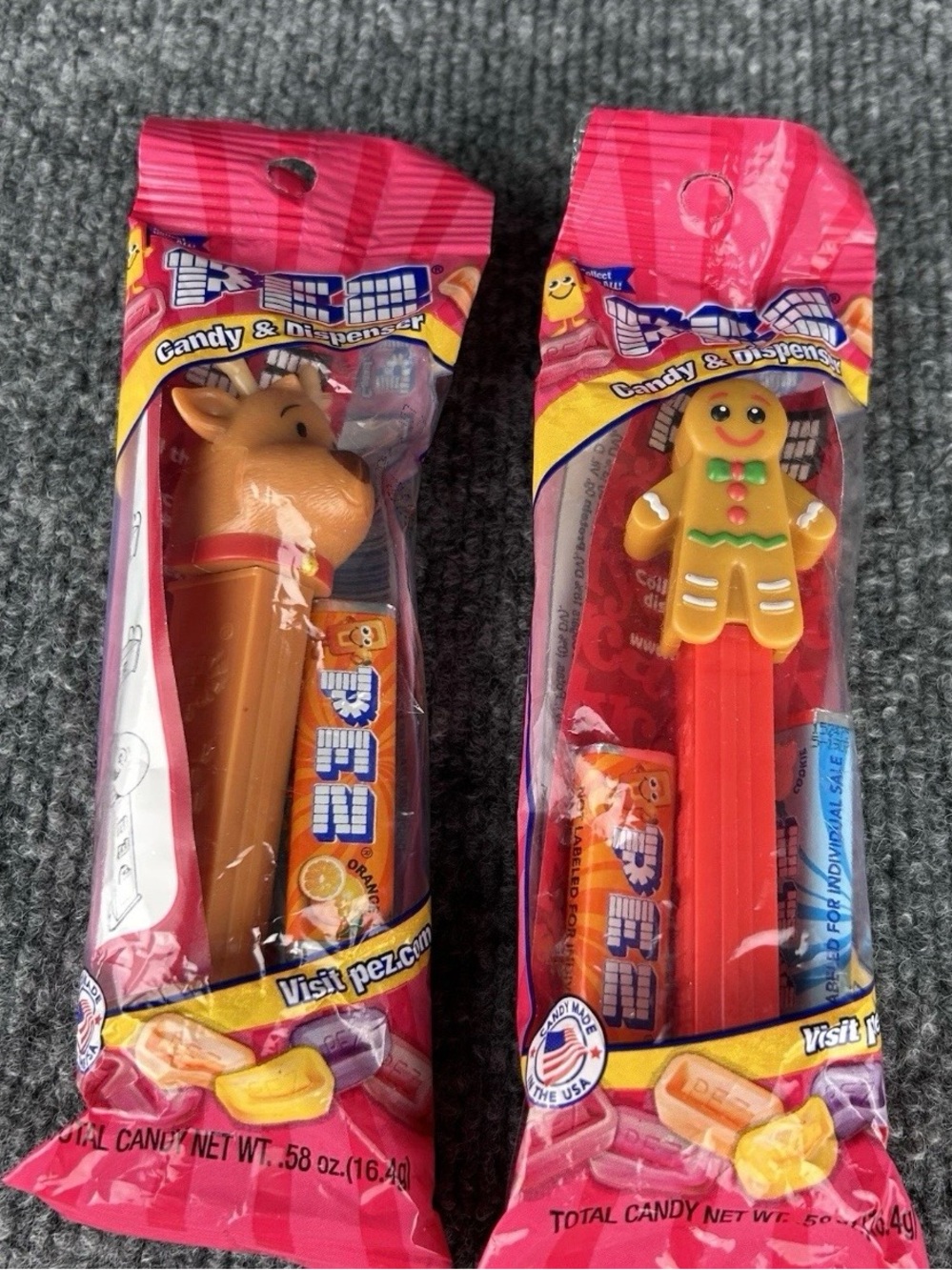 Pez Dispensers Christmas Gingerbread Man & Reindeer Gift Stocking Collectible
